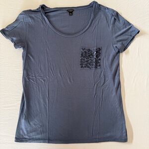 Ann Taylor | Blueberry Scoop Neck Tee | Sequin Pocket | Size M | Fair Condition